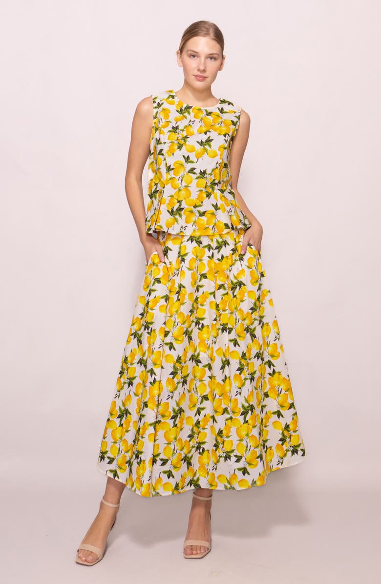 MELLODAY Lemon Poplin A-Line Maxi Skirt, Alternate, color, Lemon Print