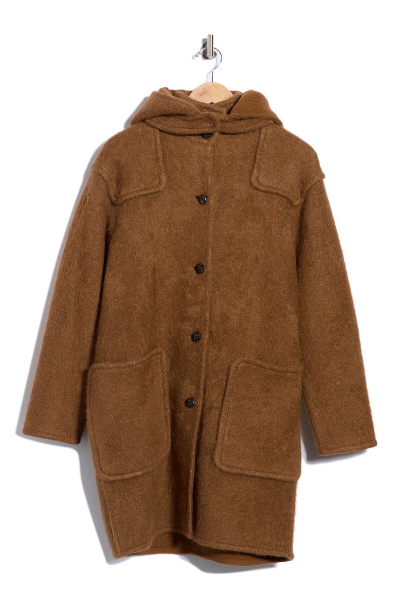 Oversized Lofty Wool & Alpaca Blend Hooded Jacket, Alternate, color, CAMEL