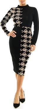 Nina Leonard Long Sleeve Jacquard Sheath Dress