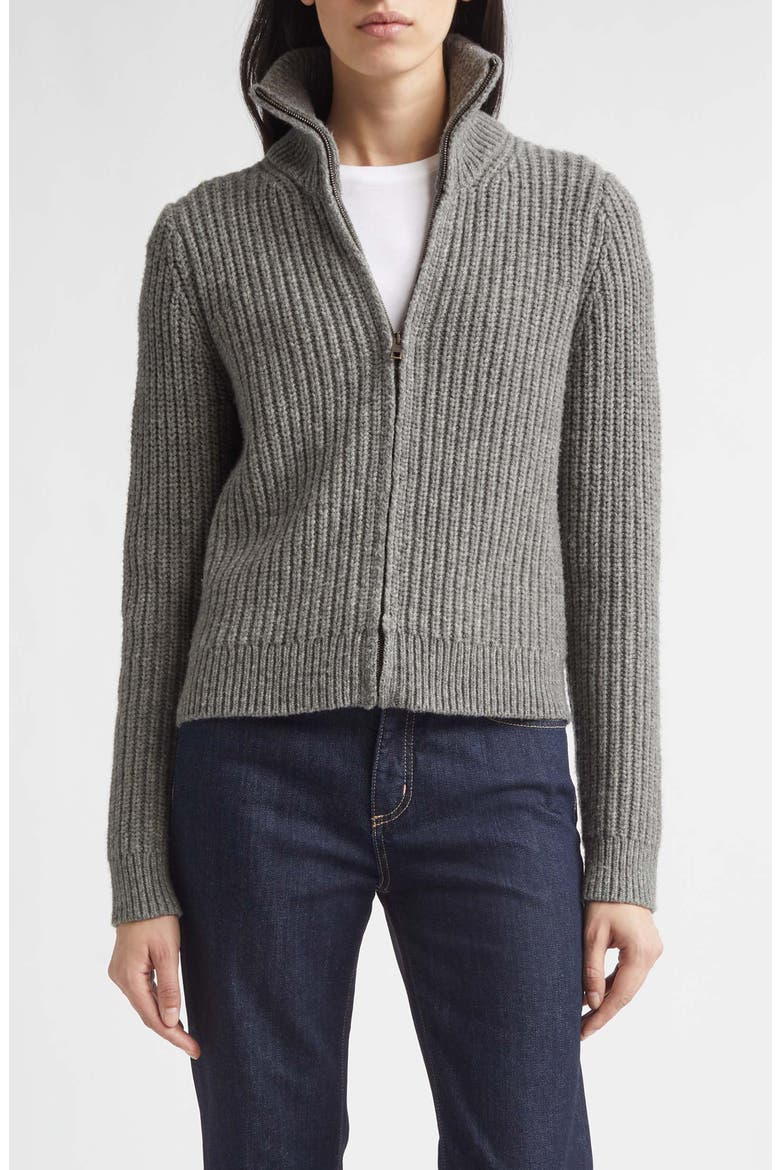 Arlen Ribbed Zip Cardigan, Main, color, MEDIUM GREY MELANGE