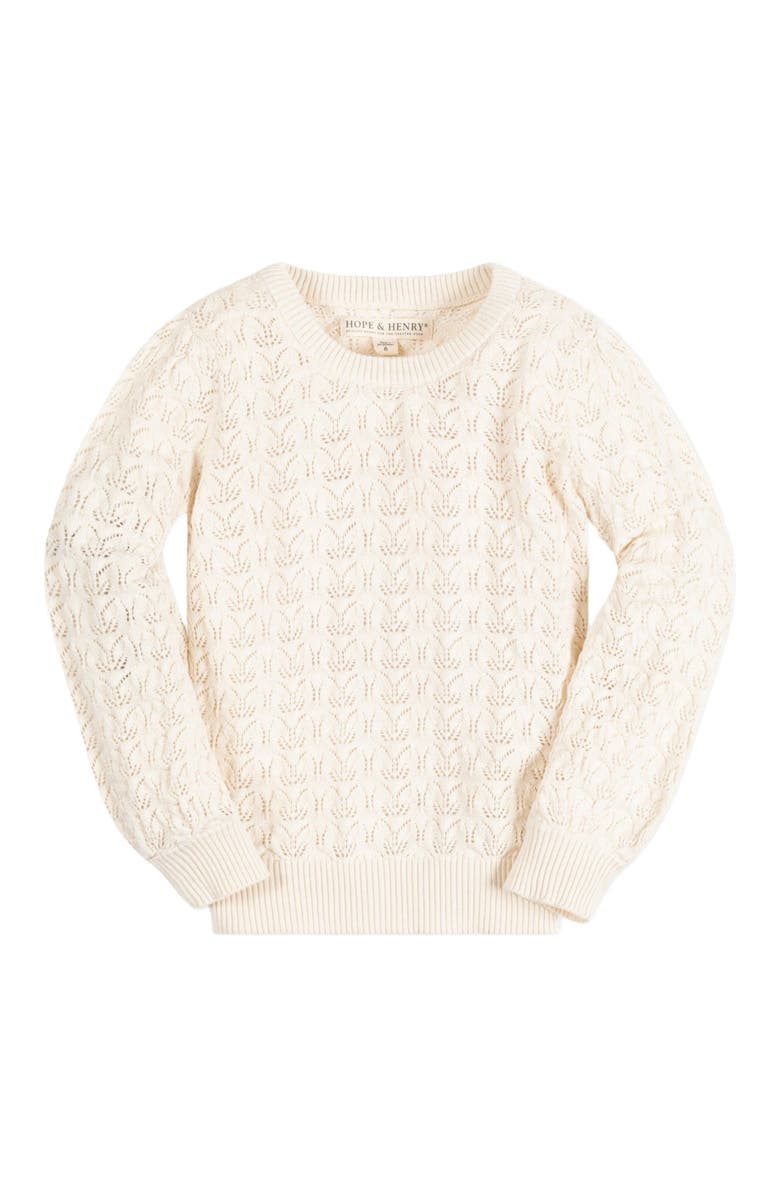 Hope & Henry Baby Girls' Balloon Sleeve Pointelle Sweater, Infant, Main, color, Ivory Leaf Pointelle