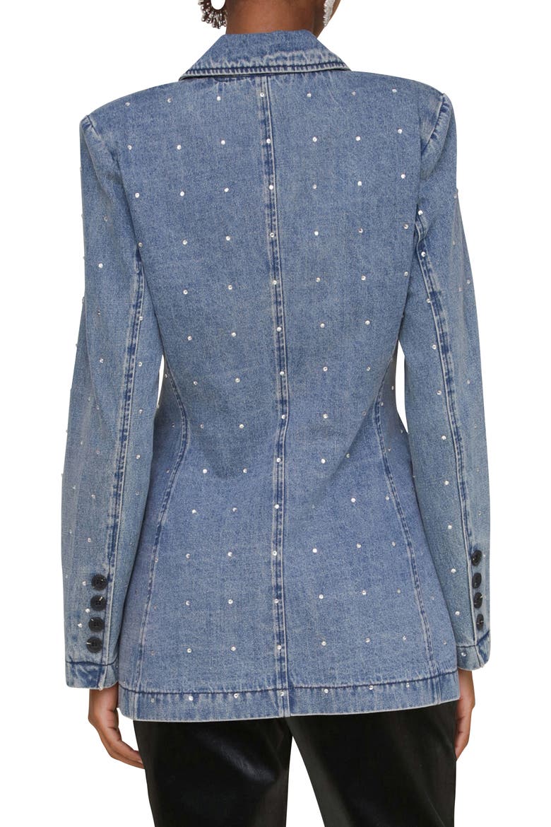 Double Breasted Denim Blazer, Alternate, color, MED BLUE WITH RHINESTONES