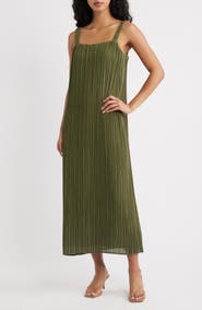 Lulus Theo Plissé Open Back Midi Dress