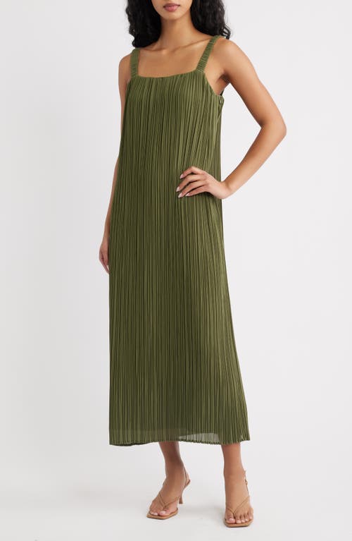 Lulus Theo Plissé Open Back Midi Dress in Military at Nordstrom, Size X-Small