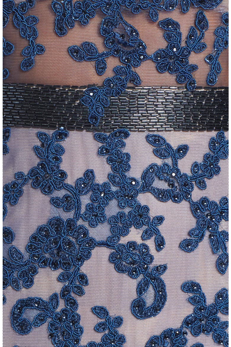 Long Sleeve Open Back Embroidered Tulle Gown, Alternate, color, SAPPHIRE