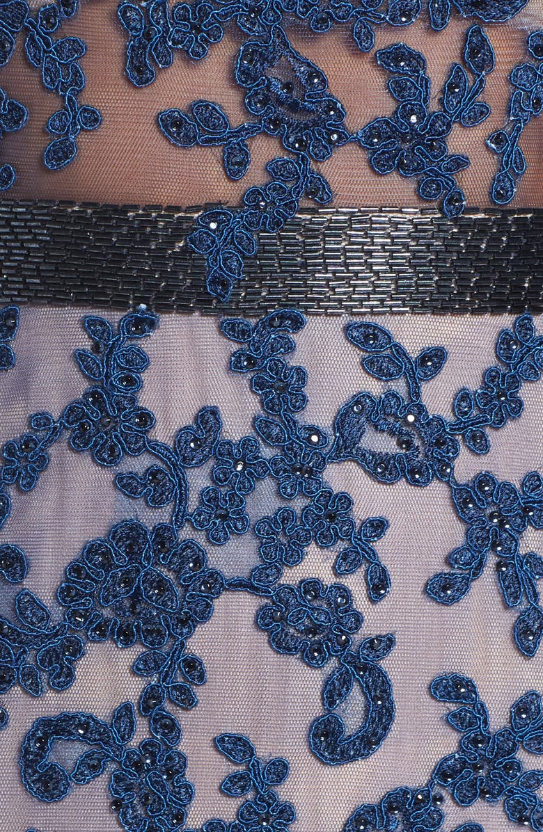 Mac Duggal Long Sleeve Open Back Embroidered Tulle Gown, Alternate, color, 