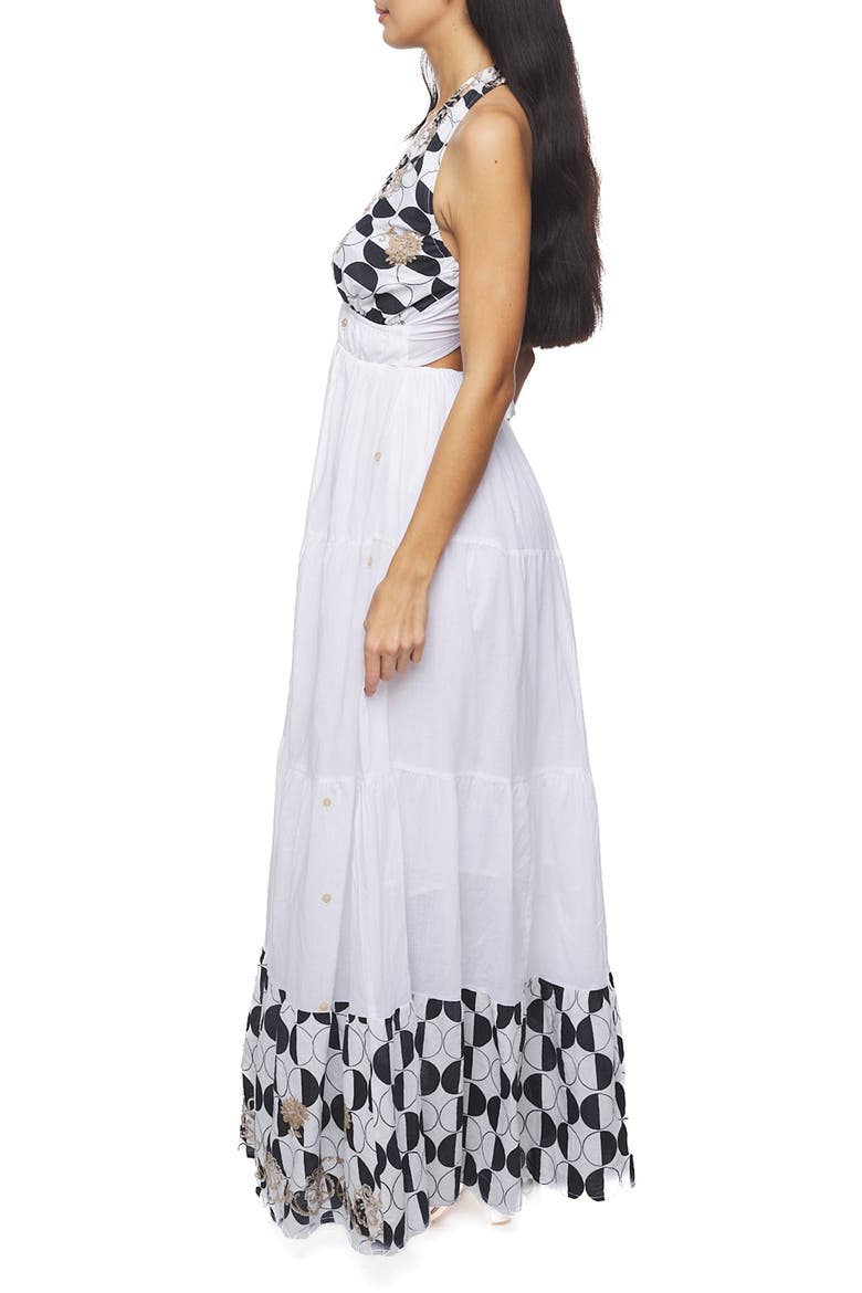 Sequin Border Print Maxi Dress, Alternate, color, WHITE