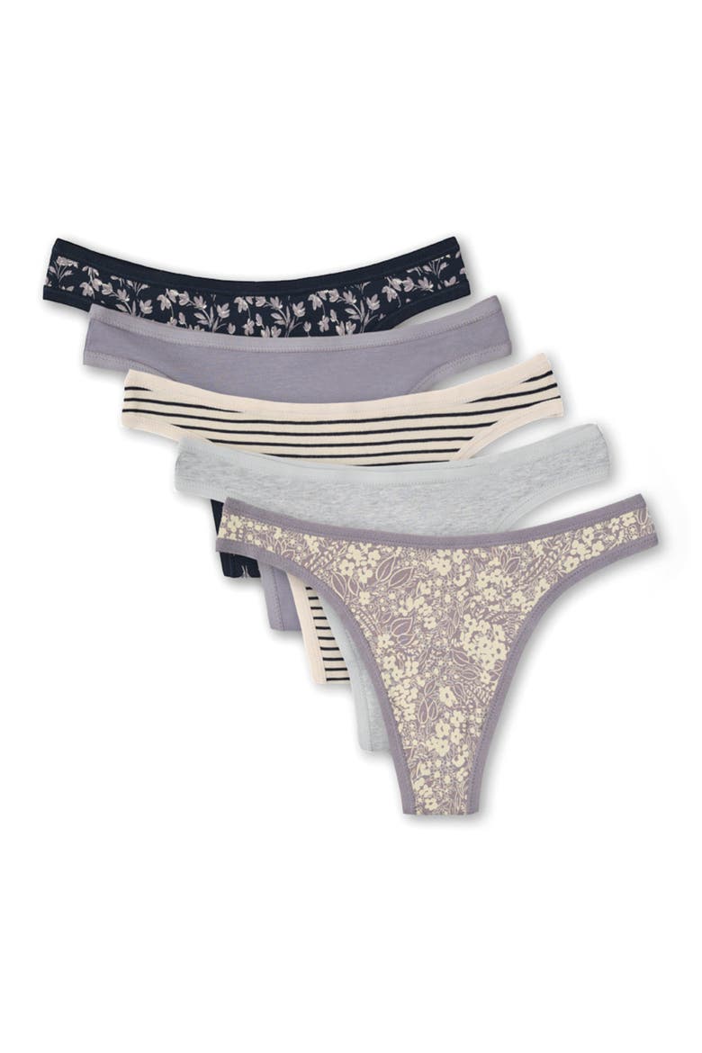 Everyday Mid Rise Thong 5-Pack, Main, color, Lavender Petals
