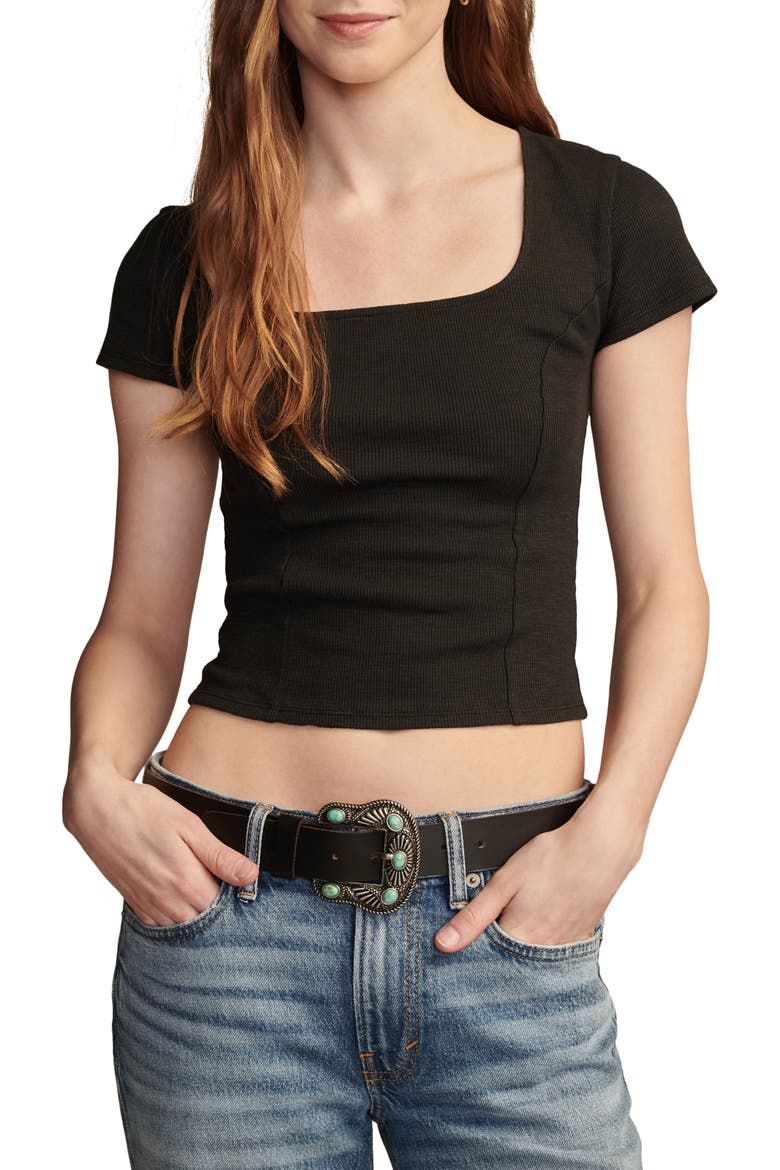 Rib Crop T-Shirt, Main, color, JET BLACK