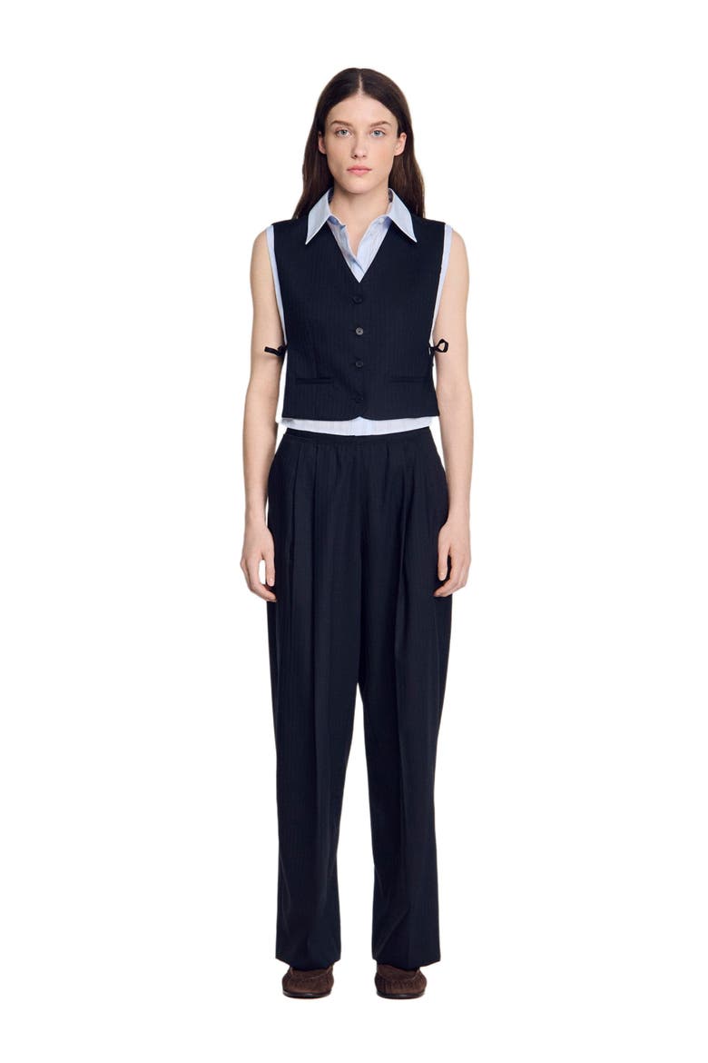 Striped wool trousers, Alternate, color, Navy blue