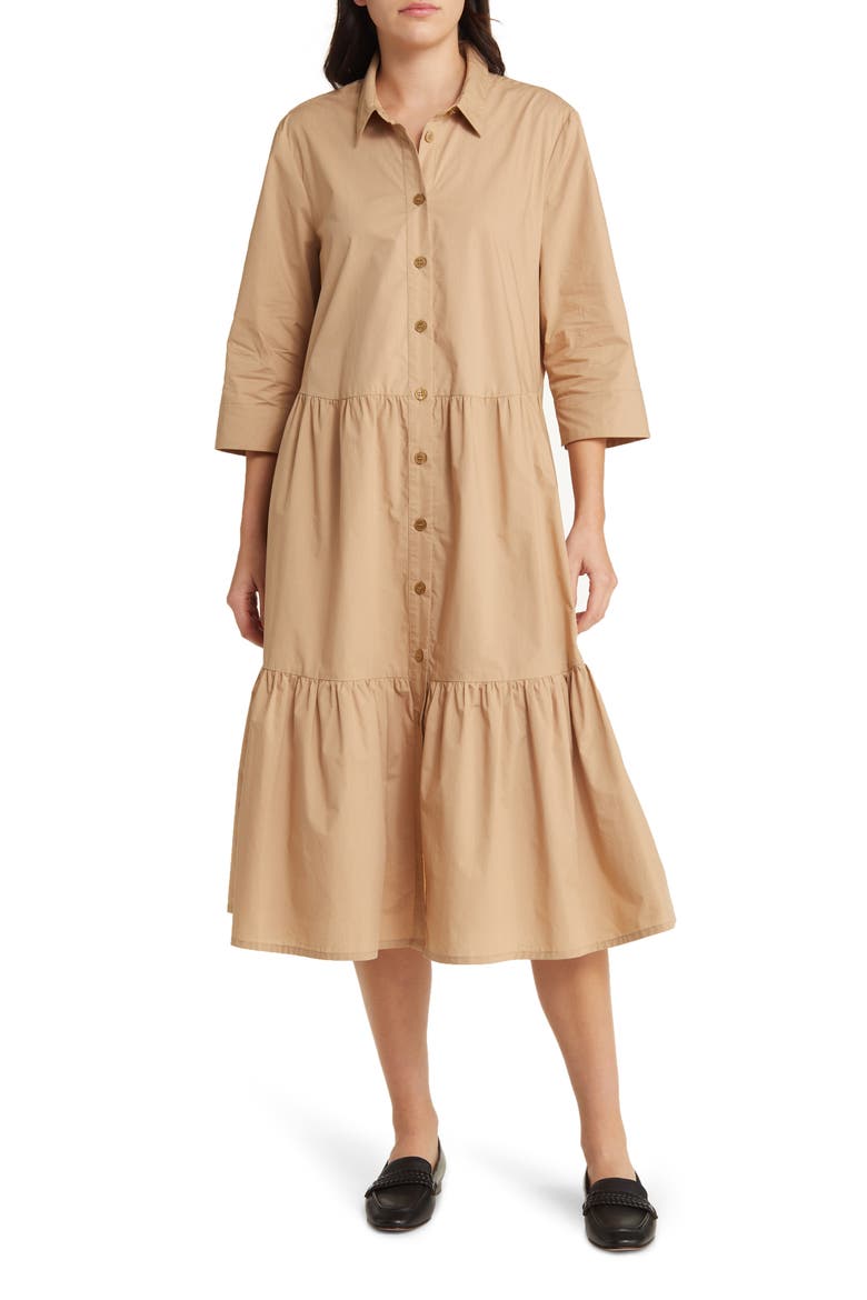 Cotton Shirtdress, Main, color, TANNIN