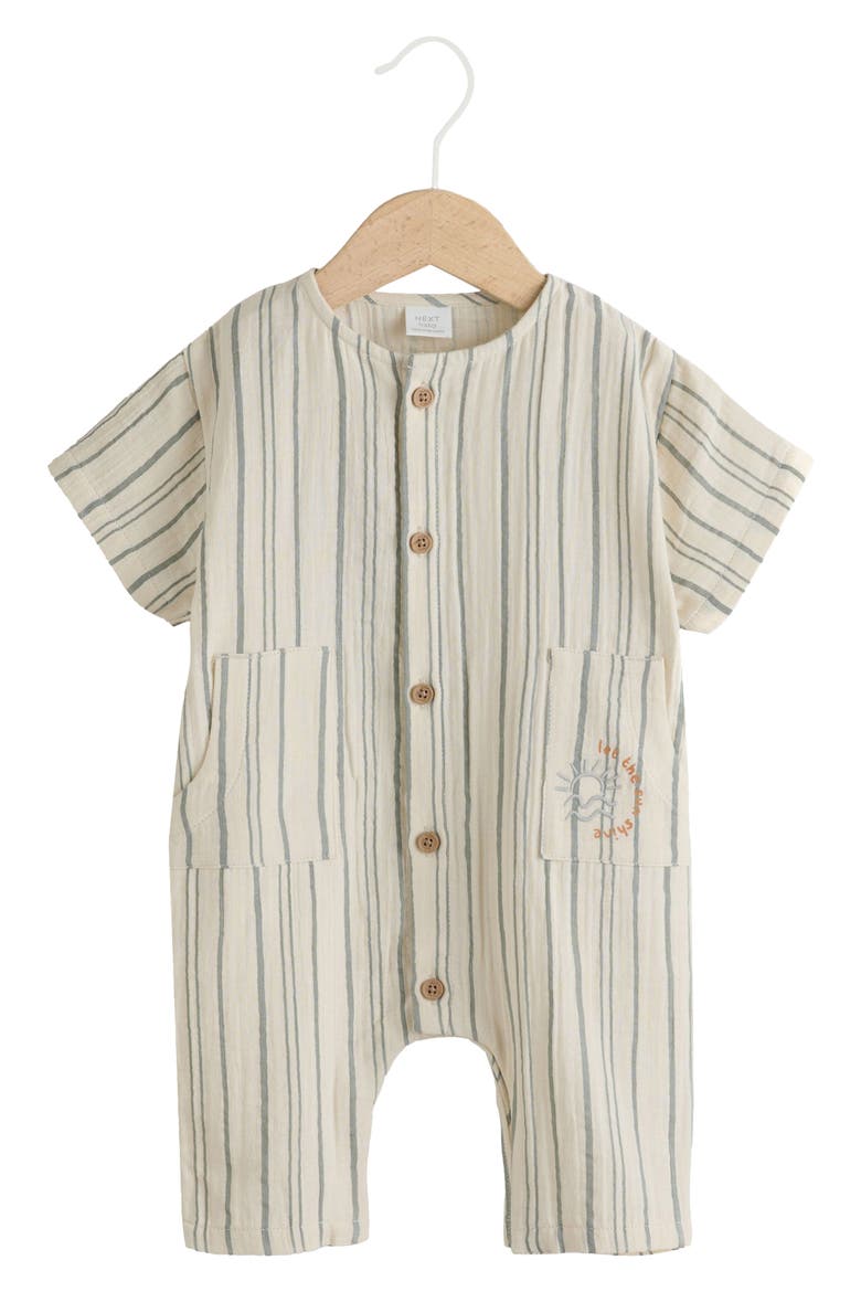 Seaside Woven Cotton Romper, Main, color, GREY