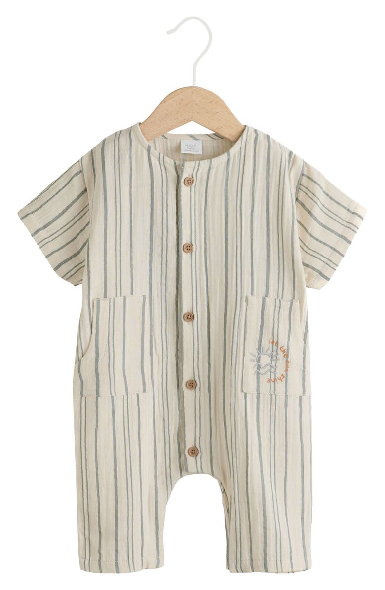 NEXT Seaside Woven Cotton Romper, Main, color, Grey