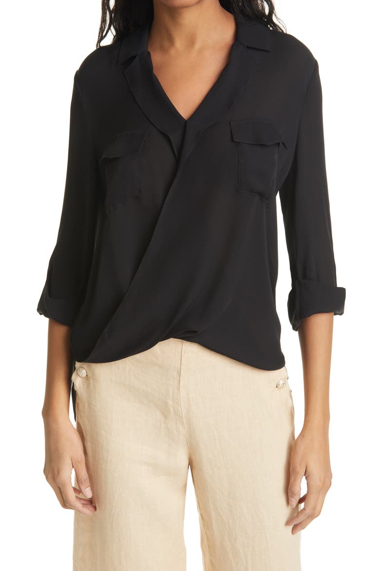 Phoenix Surplice Silk Shirt, Main, color, BLACK