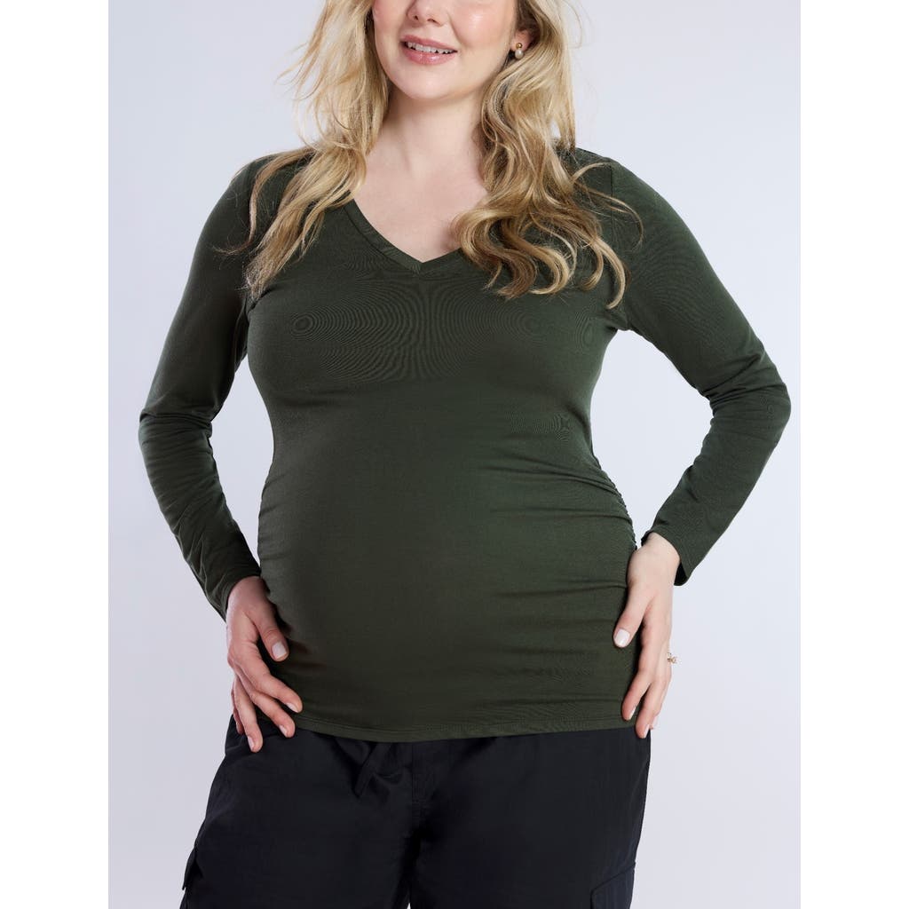 Motherhood Maternity V-neck Side-ruched Maternity Long Sleeve Tee In Deep Depths