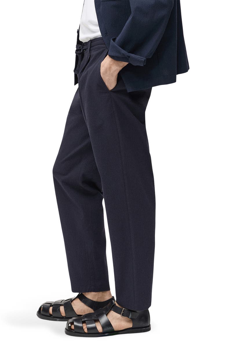 MANGO Slim Fit Pleated Seersucker Pants, Alternate, color, Night Blue