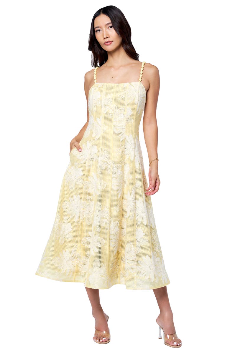 CIEBON Namie Floral Embroidered Sundress, Alternate, color, Yellow/ Cream