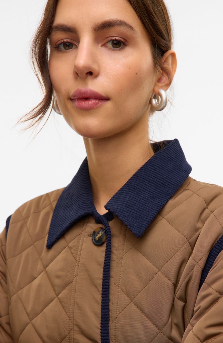 VERO MODA Emily Water Resistant Quilted Long Coat, Alternate, color, Cub Detail Navy Blazer