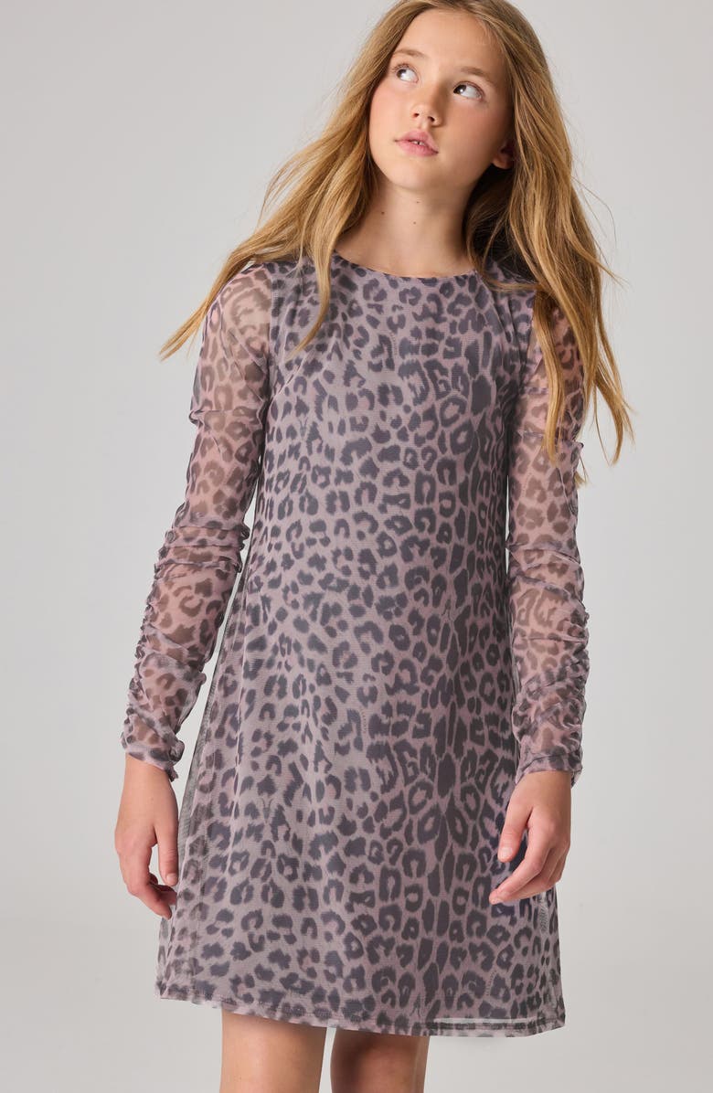 smALLSAINTS by ALLSAINTS Leopard Print Long Sleeve Mesh Minidress, Alternate, color, Brown