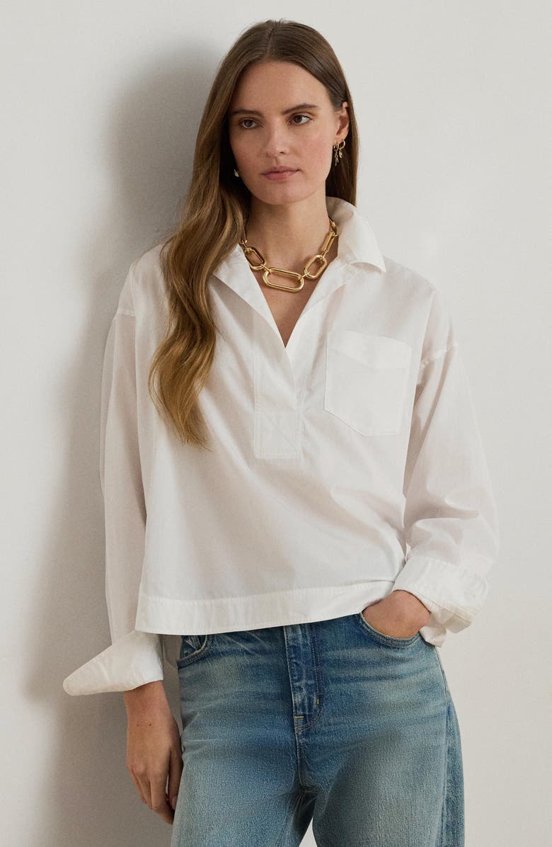 Lauren Ralph Lauren Stachee Popover Cotton Broadcloth Shirt, Alternate, color, White