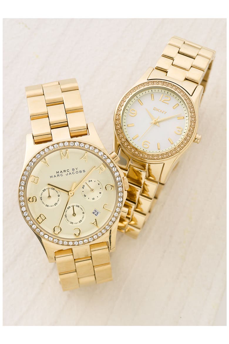 'Henry' Chronograph & Crystal Topring Watch, 40mm, Alternate, color, GOLD