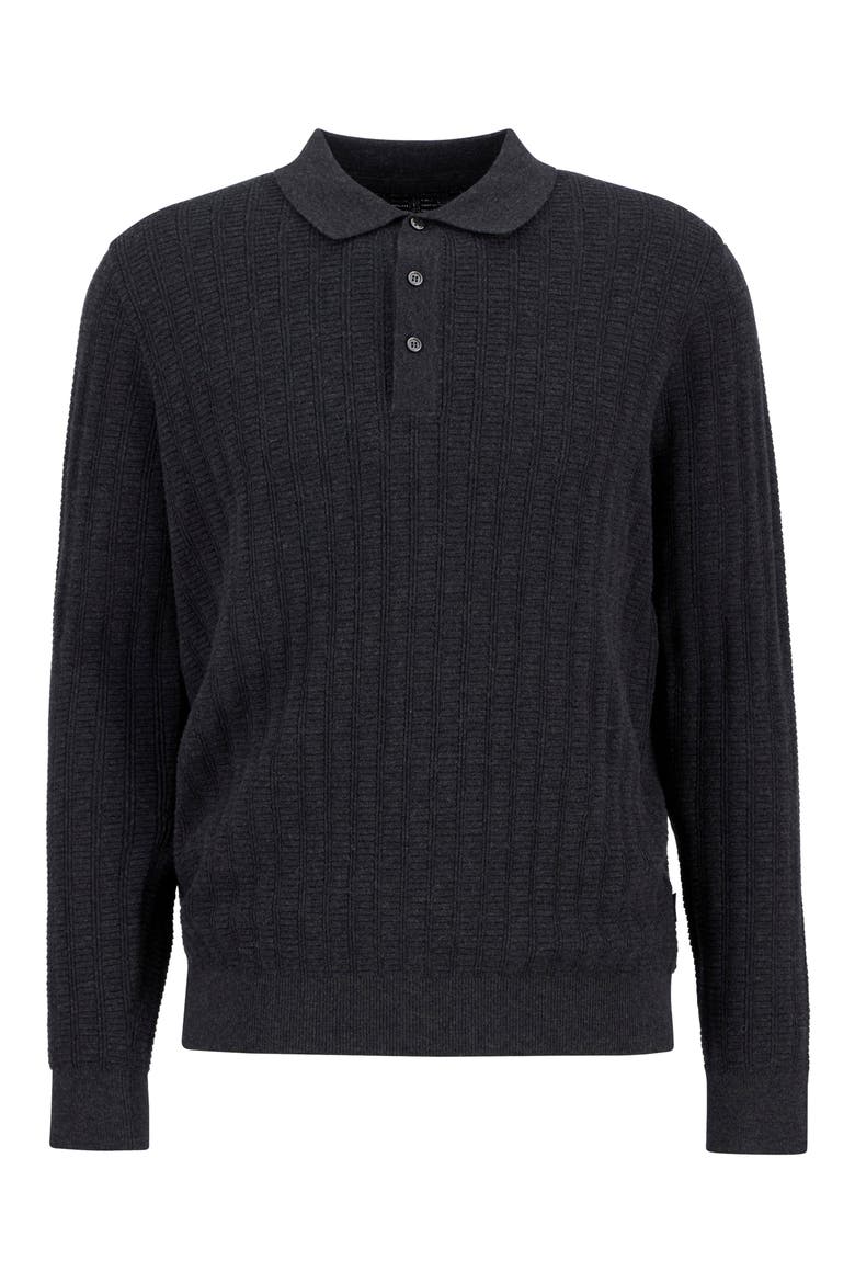Smeaton Wool Blend Long Sleeve Polo, Alternate, color, BLACK MARL