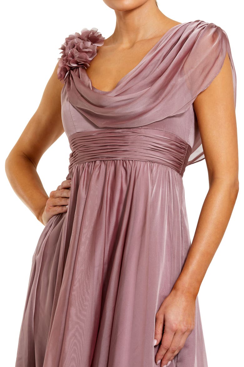 Chiffon Cowl Neck 3D Flower Midi Dress, Alternate, color, Antique Rose