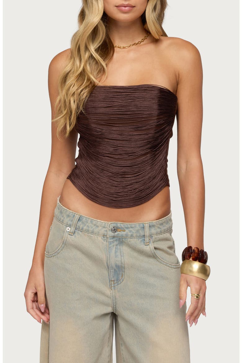 Raddix Fringe Strapless Corset Top, Main, color, BROWN
