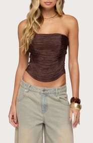 EDIKTED Raddix Fringe Strapless Corset Top