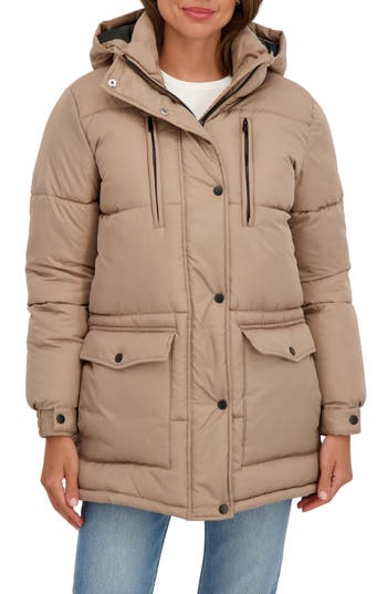 Sebby Water Resistant Puffer Jacket In Brown