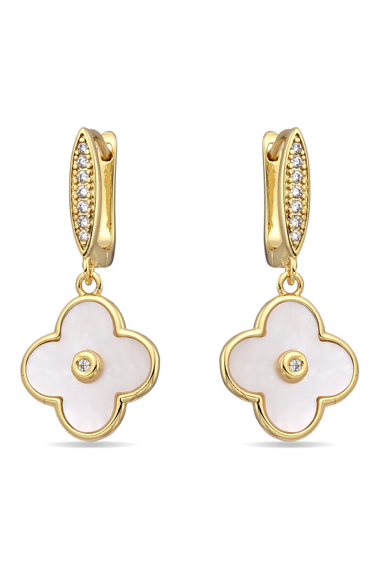 Sophia 18k Gold Plated Cubic Zirconia Clover Drop Earrings, Alternate, color, GOLD