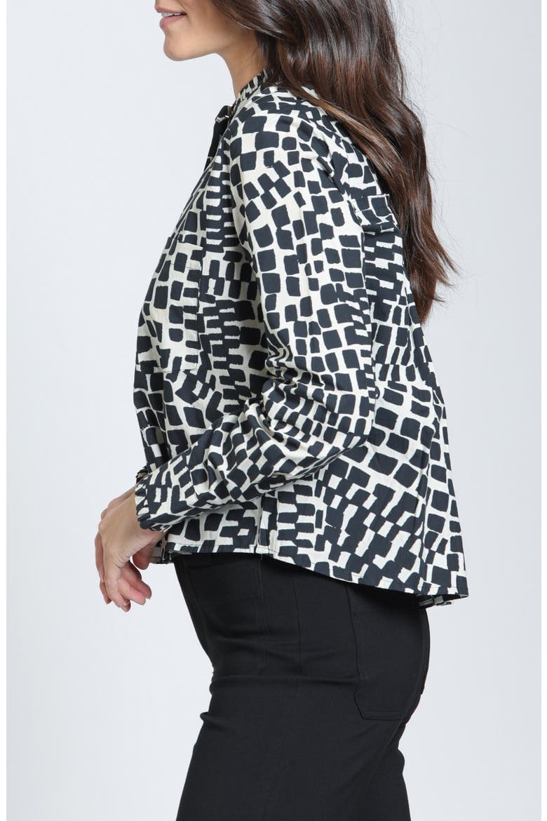 Ruffle Collar Cotton Cropped Shirt, Alternate, color, INK ON PARCHMENT