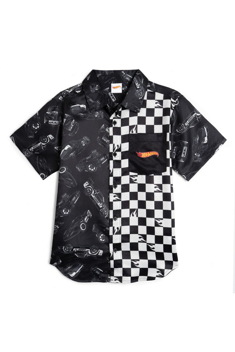 Boys' Racing Button Down Shirt, Main, color, Black Checkerboard