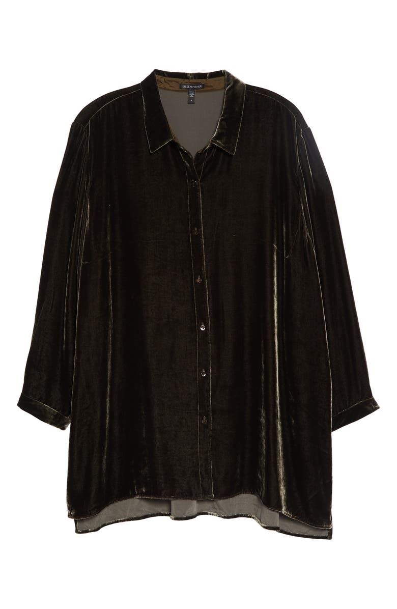 Eileen Fisher Classic Collar Long Velvet Button-Up Shirt, Alternate, color,