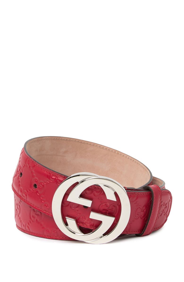 Gucci Interlocking G Buckle Logo Embossed Leather Belt, Main, color,