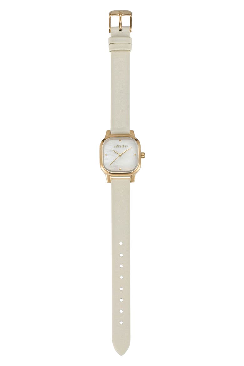 Classic Square Mother-of-Pearl Leather Strap Watch, Alternate, color, BONE