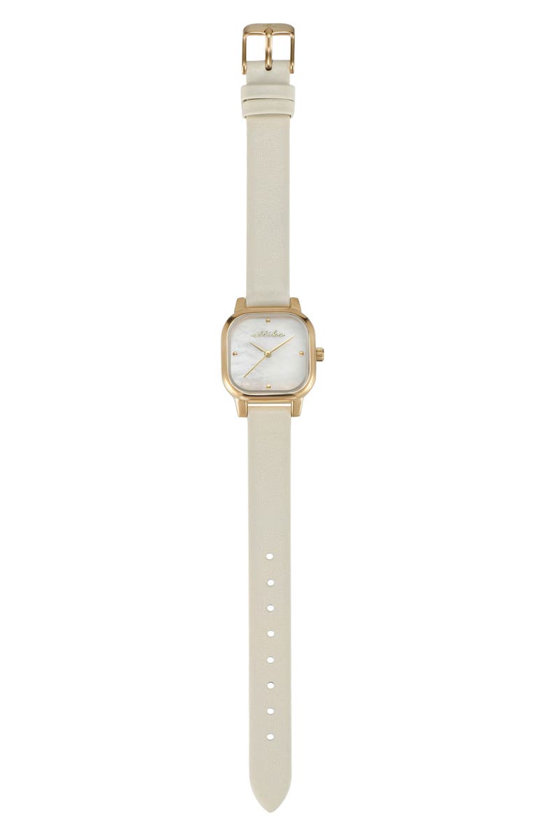 Ettika Classic Square Mother-of-Pearl Leather Strap Watch, Alternate, color, Bone