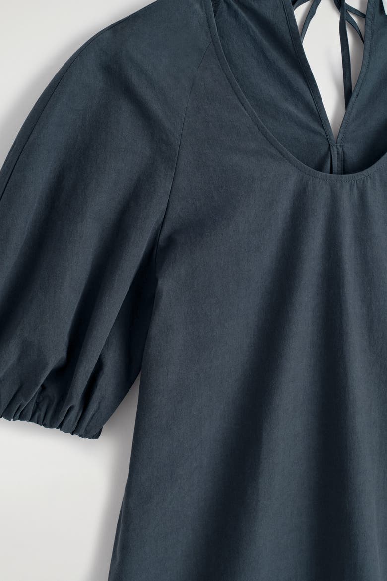 Puff-sleeve Cotton Mini Dress, Alternate, color, BLACK