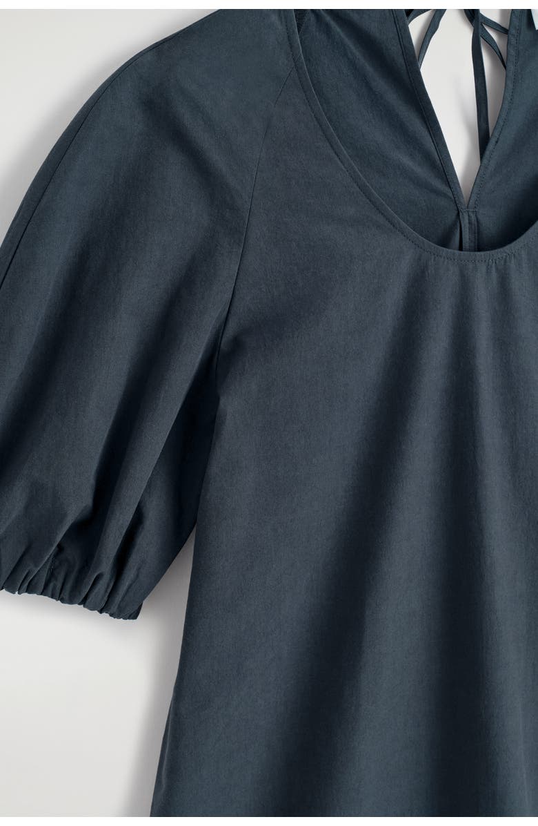 COS Puff-sleeve Cotton Mini Dress, Alternate, color, Black