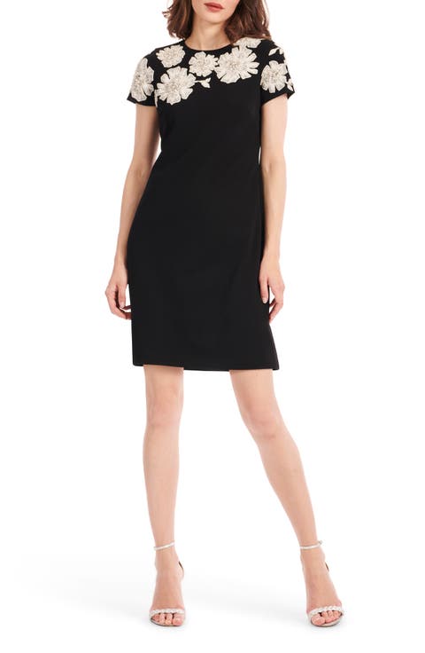 Floral Appliqué Crepe Minidress