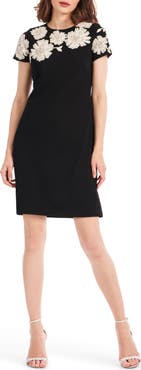 EMILY SHALANT Floral Appliqué Crepe Minidress