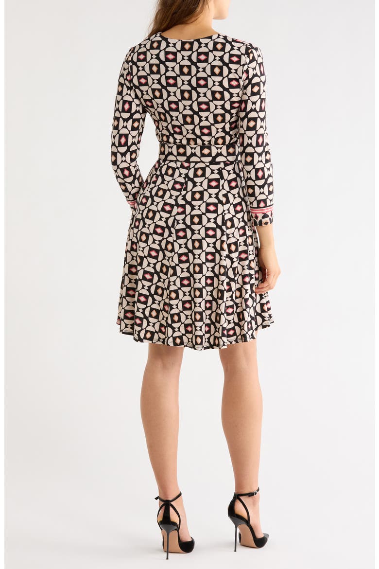 Geometric Long Sleeve Belted Minidress, Alternate, color, BLACK/ ECRU/ MULTI