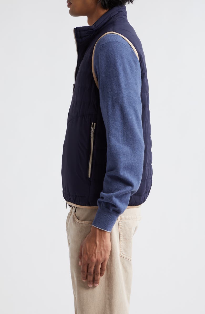 Brunello Cucinelli Quilted Water Resistant Down Vest, Alternate, color, Cvj09 Navy/Brown