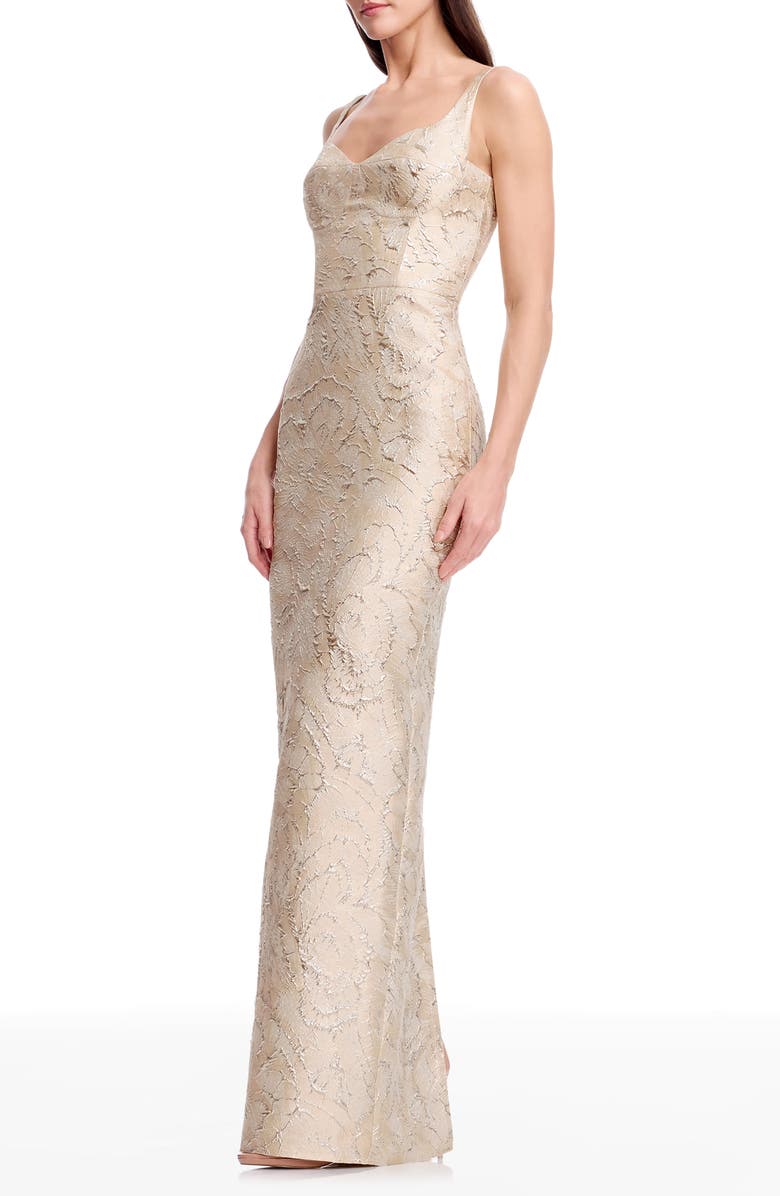 Dress the Population Elijah Seamed Jacquard Column Gown, Alternate, color, Champagne