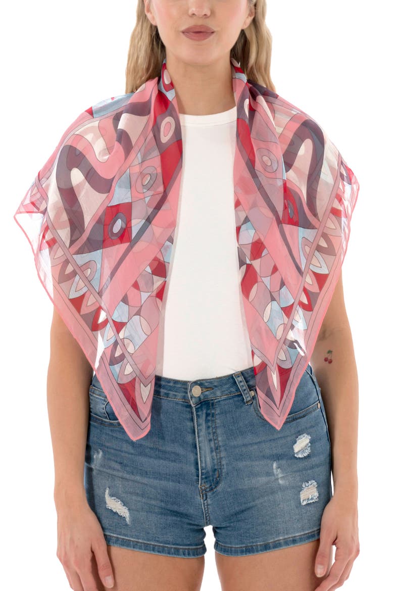 Geometric Print Square Scarf, Main, color, PINK