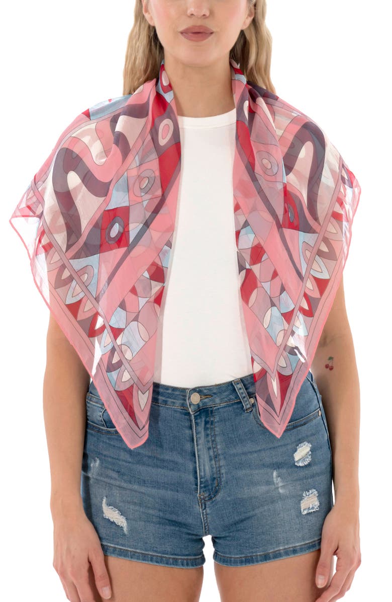 MARCUS ADLER Geometric Print Square Scarf, Main, color, Pink