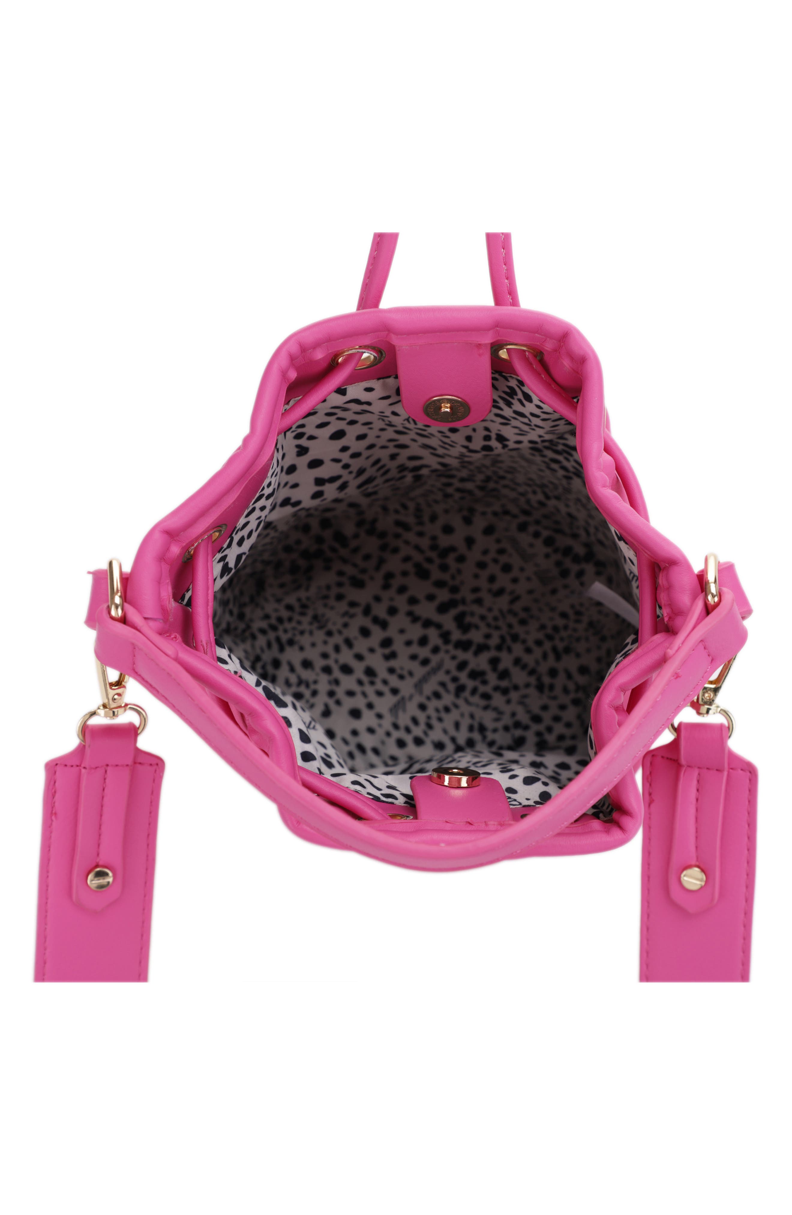 Mali + Lili Ella Nylon & Vegan Leather Bucket Bag, Alternate, color, Fuchsia