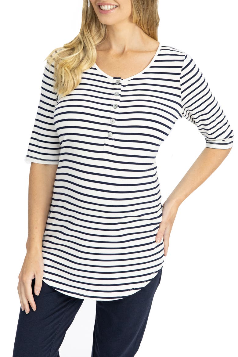 Maternity/Nursing Henley & Lounge Pants Set, Alternate, color, NAVY WHITE STRIPE