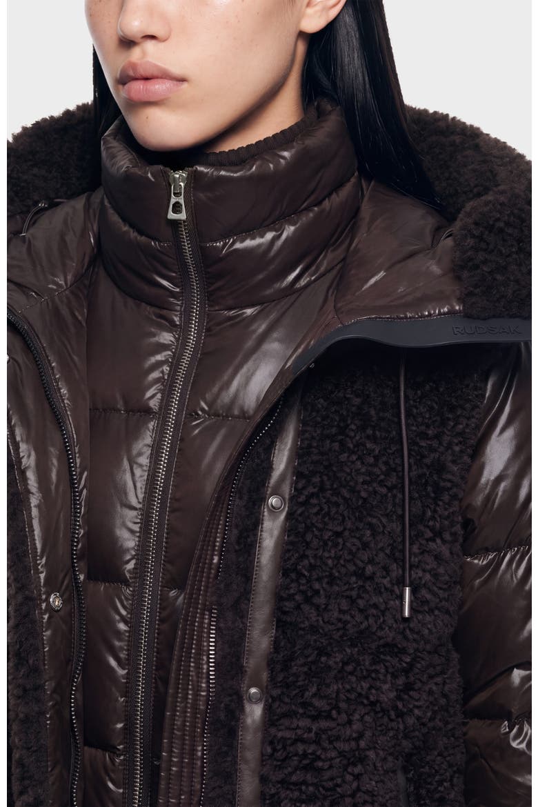 Shelley Teddy & Down Puffer Coat, Alternate, color, Espresso