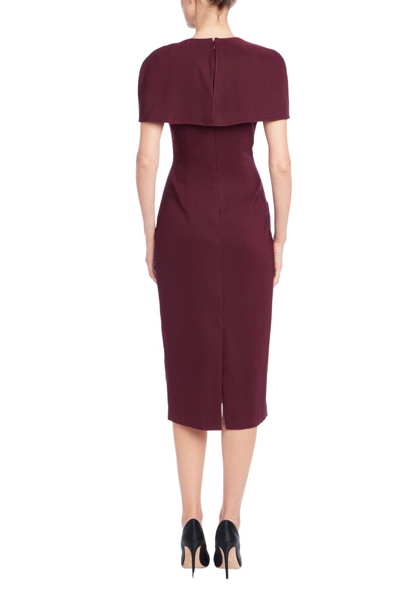 Faux Cape Cocktail Midi Dress, Alternate, color, WINE